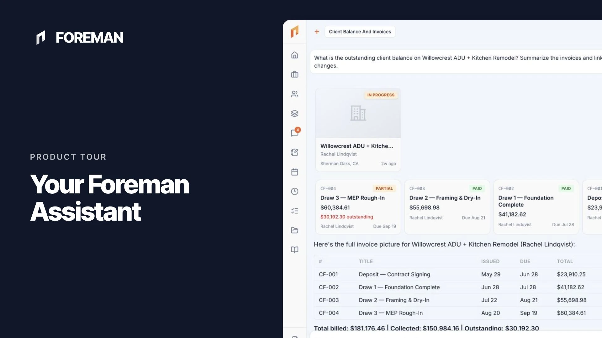 Foreman assistant answering a question using a sample project’s records.