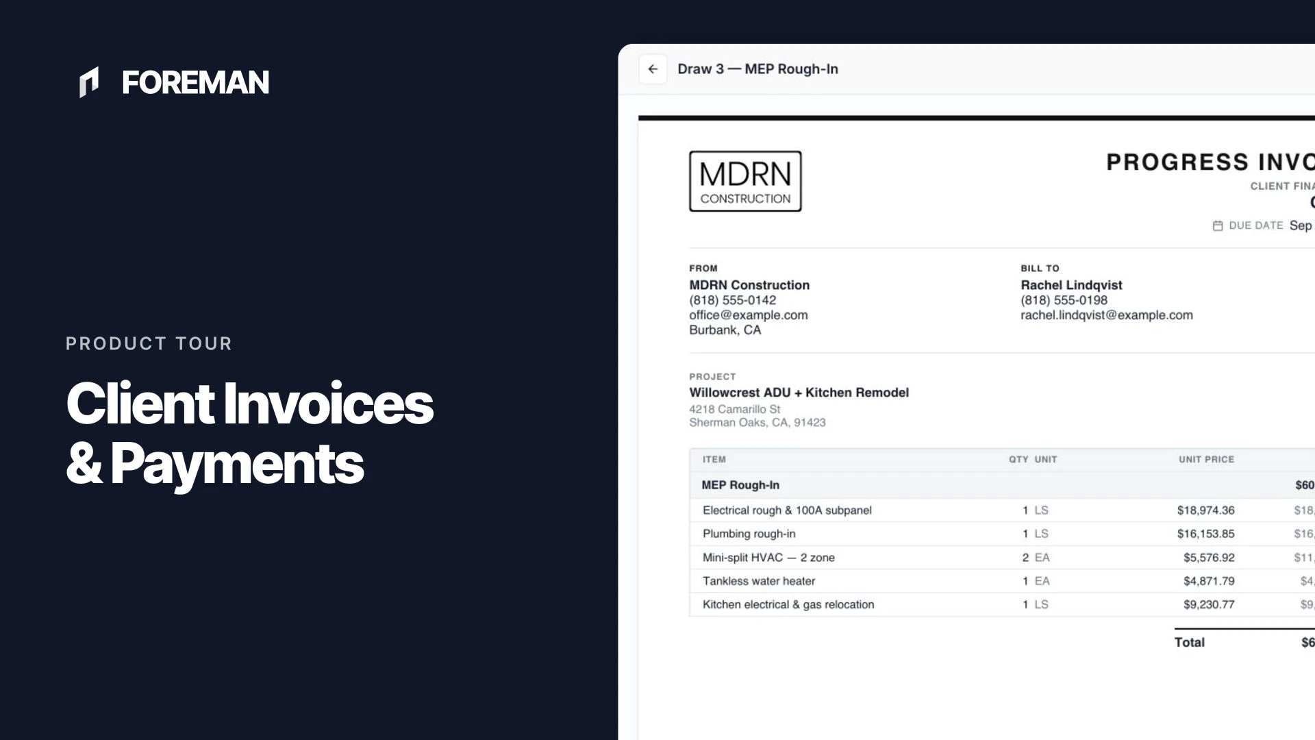 Client invoices and payment statuses in Foreman.