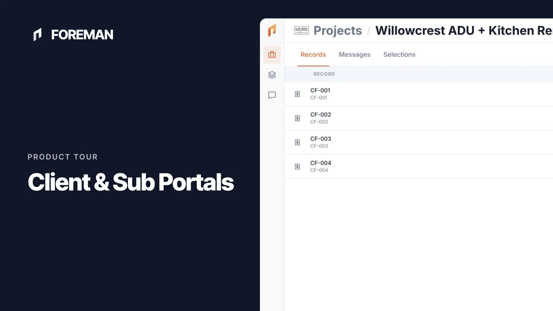 A client’s project workspace showing shared invoices and their status.