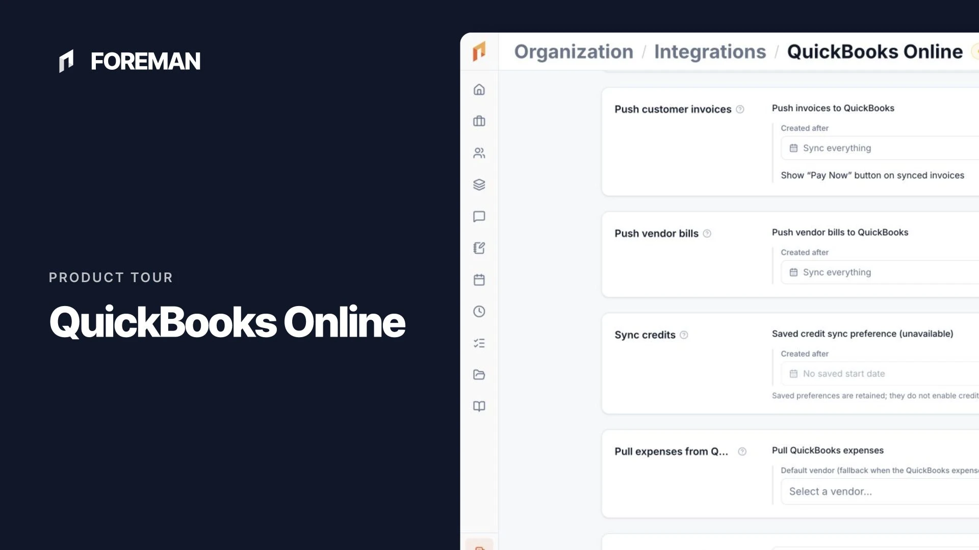 QuickBooks Online integration settings in Foreman.