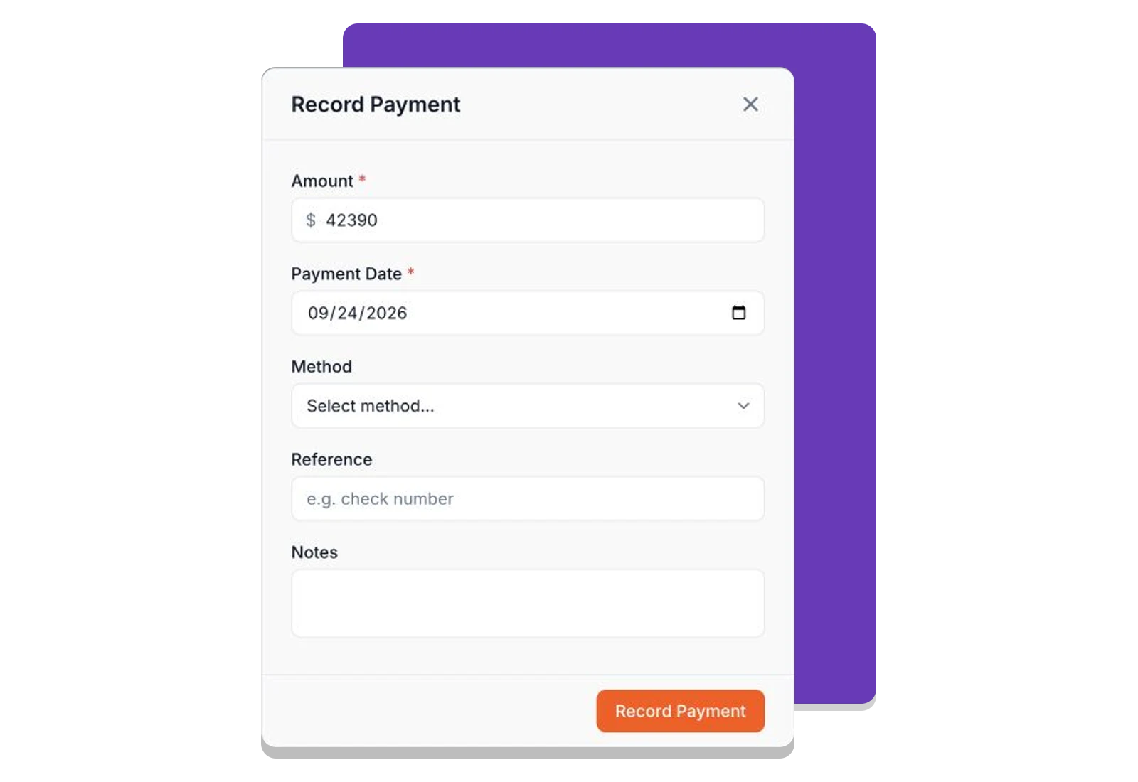 Record Payment form for a vendor bill.